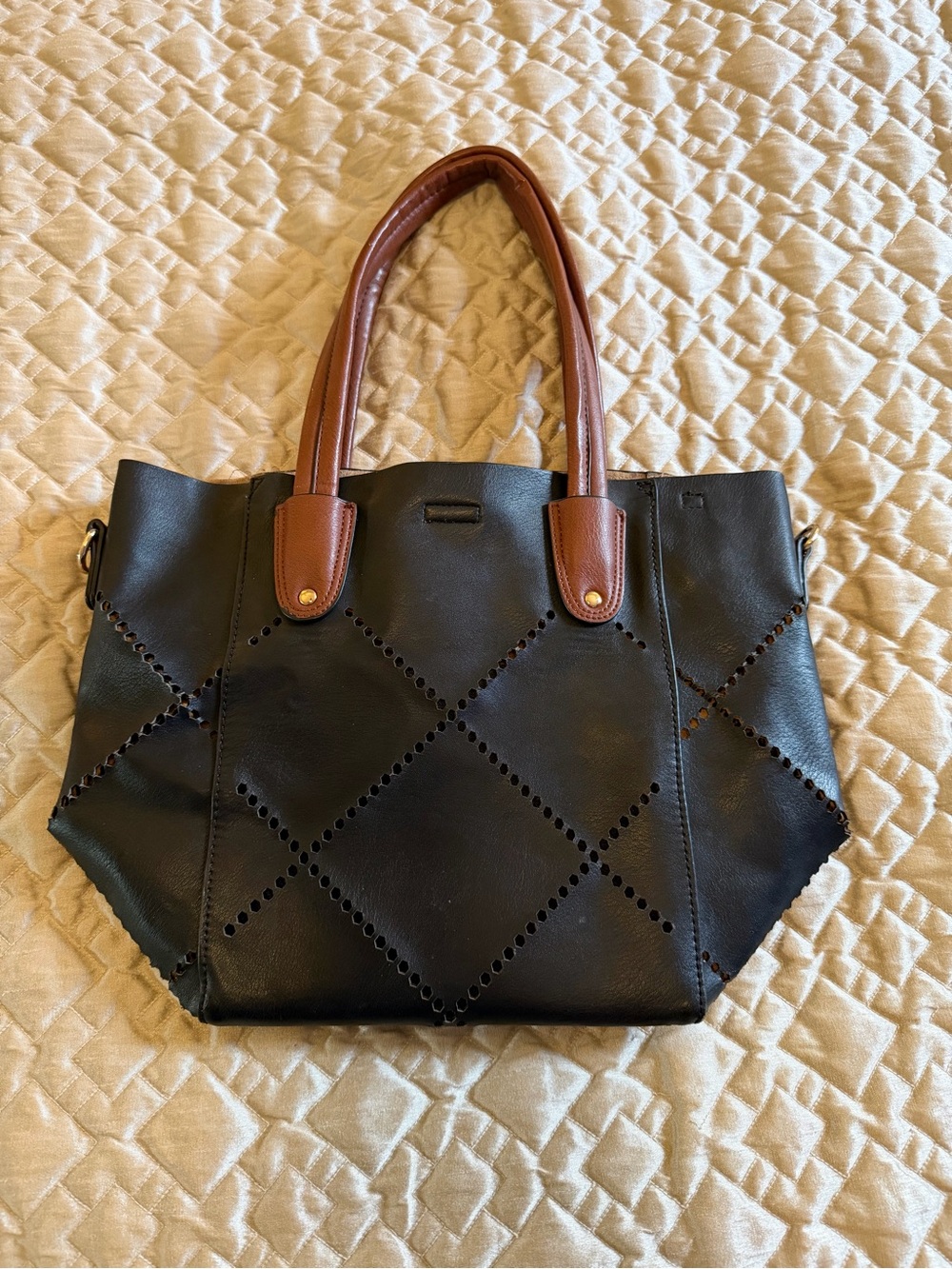 Louenhide Baby Bermuda Two-Tone Black & Whisky Perforated Tote Bag